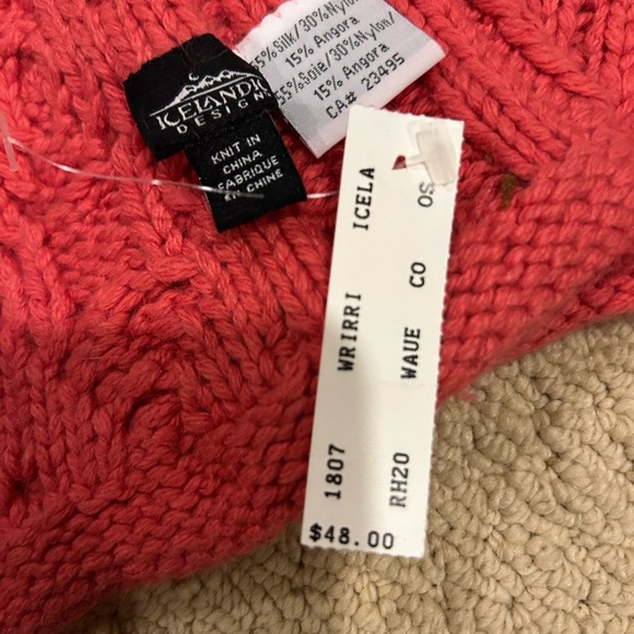 NWT Icelandic Design Red Cable Knit Silk Angora Scarf 7ft - Picture 4 of 8